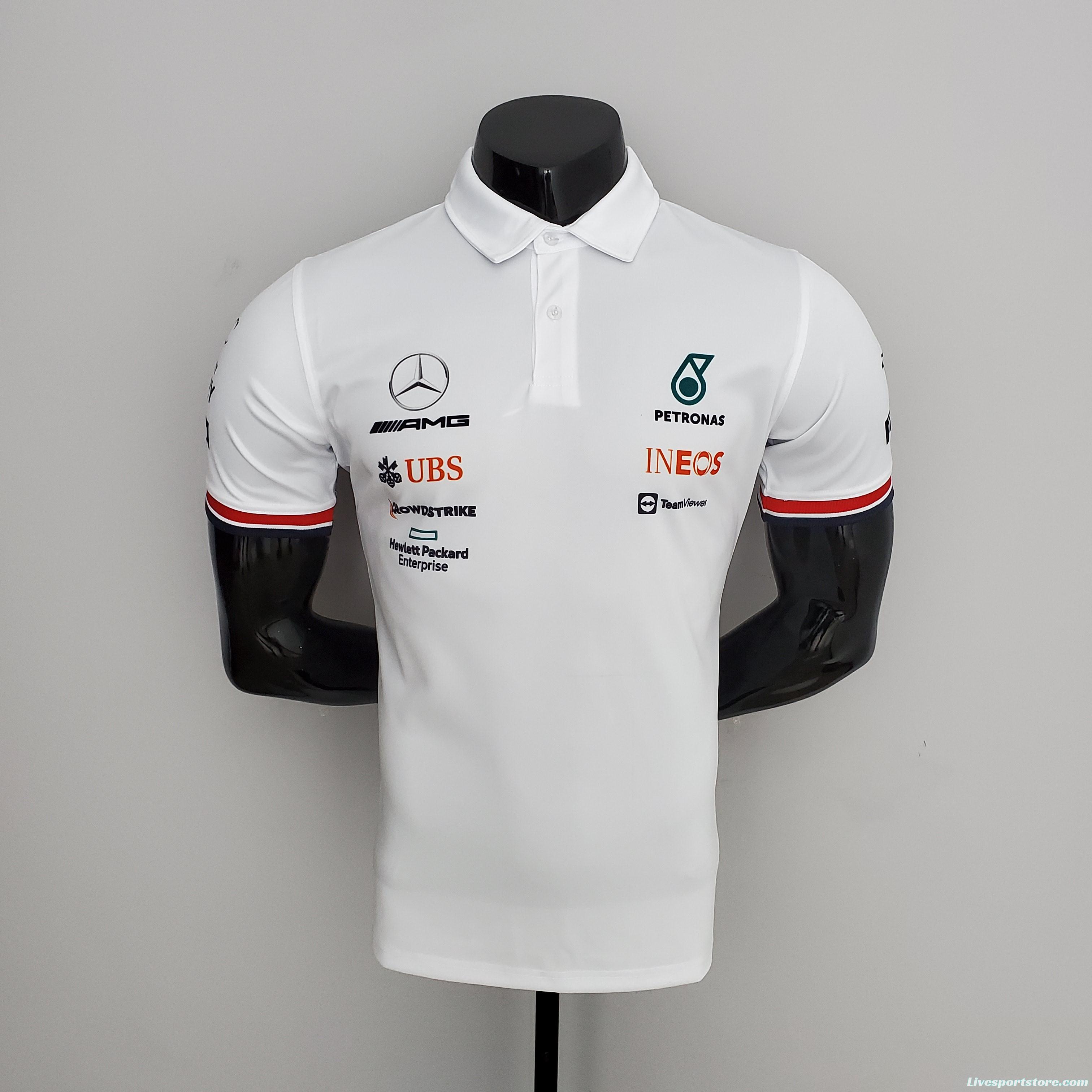 F1 Formula One 2022 Racing Suit Mercedes Polo White S-5XL