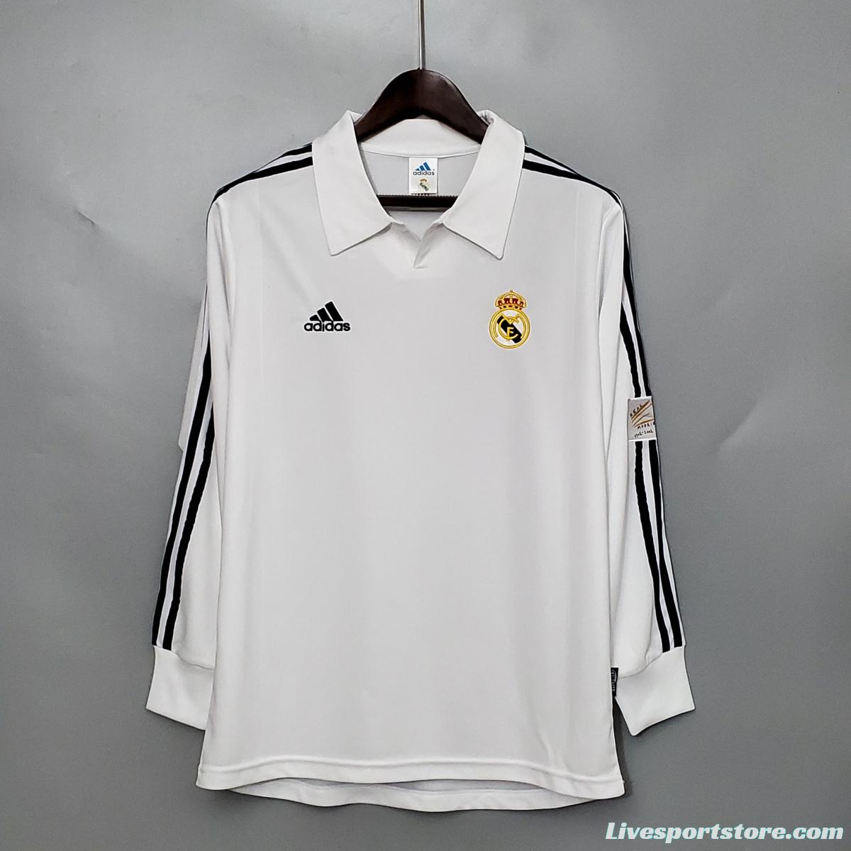 Retro Long Sleeve 01/02 Real Madrid Home Champion league Jersey (No Sponsor)