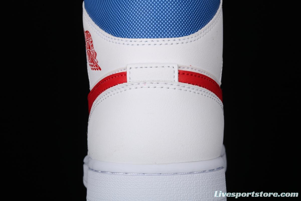 Air Jordan 1 Mid Fearless Royal White, Blue and Red Zhongbang Basketball shoes BQ6472-164,