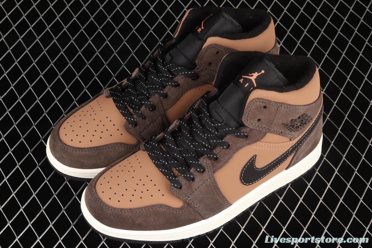 Air Jordan 1 Mid Chocolate Brown medium side Culture Basketball shoes DC7294-200