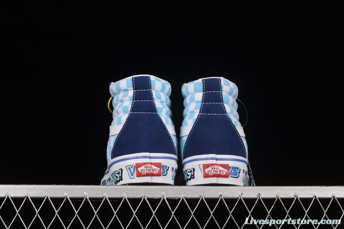 Vans SK8 Hi 38 DX Anaheim blue and white checkered high-top casual board shoes VN0A5KRIA5I