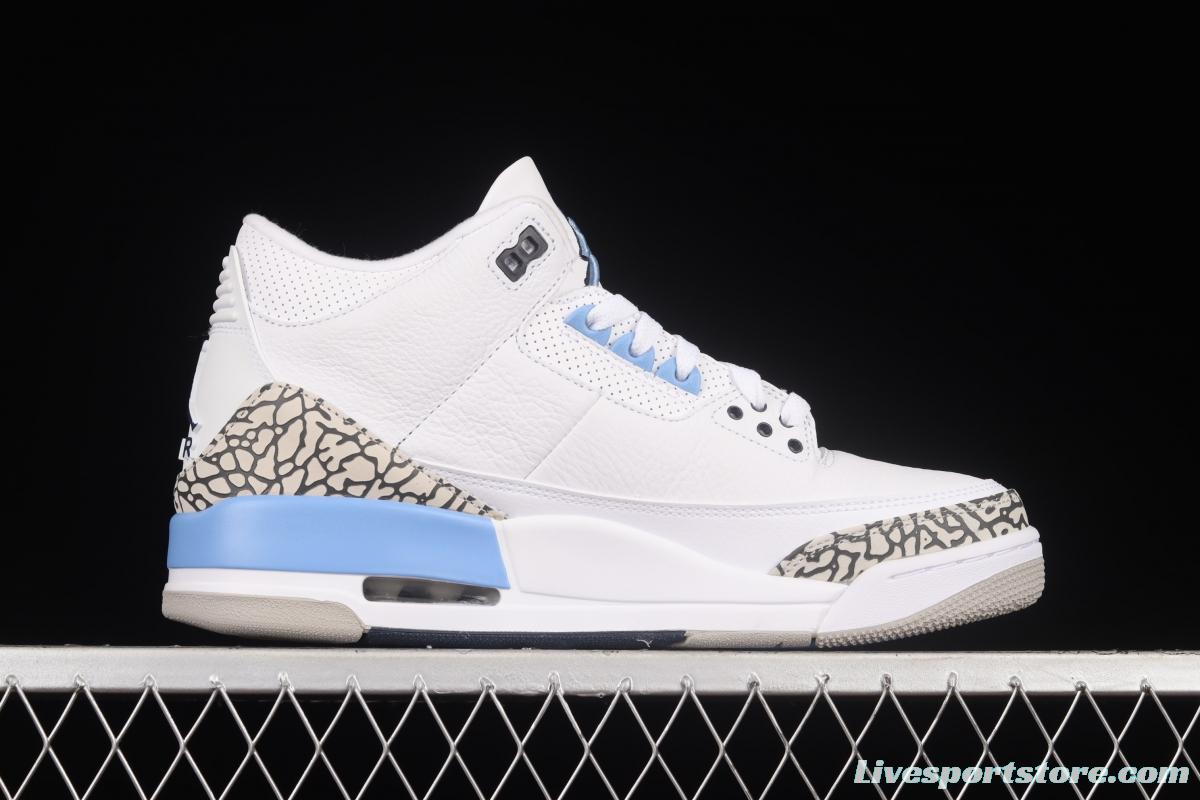 Air Jordan 3 UNC AJ3 Joe 3 North Carolina blue white burst blue crack in the basketball shoes CT8532-104