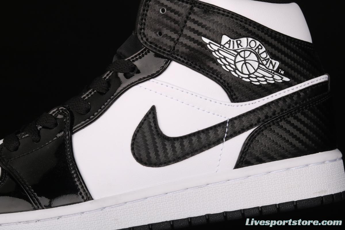 Air Jordan 1 Mid All-Star Bang all-Star Black and White lacquered Leather Leather Leisure Sport Board shoes DD1649-001