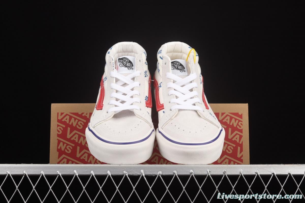 Vans Sk8-Mid Logo white full printed medium top casual board shoes VN0A3WKT9M8