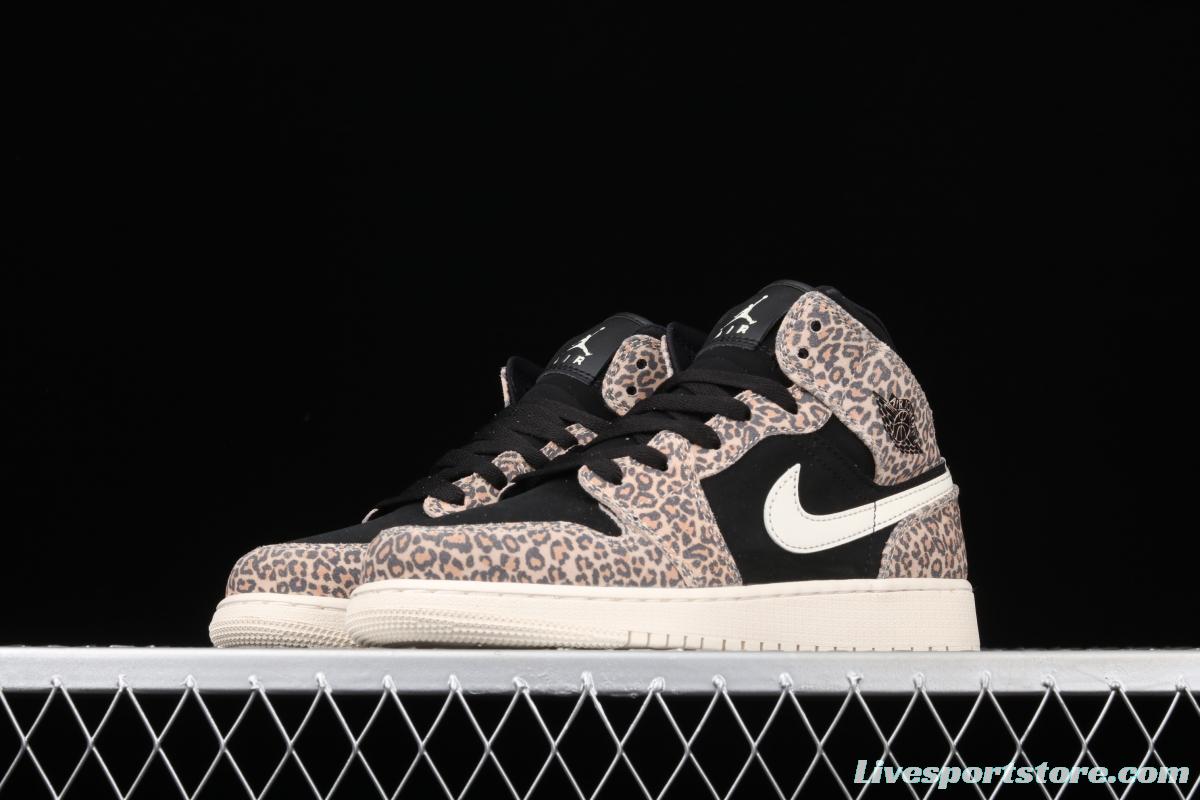 Air Jordan 1 Mid GS leopard print Zhongbang basketball shoes BQ6931-021