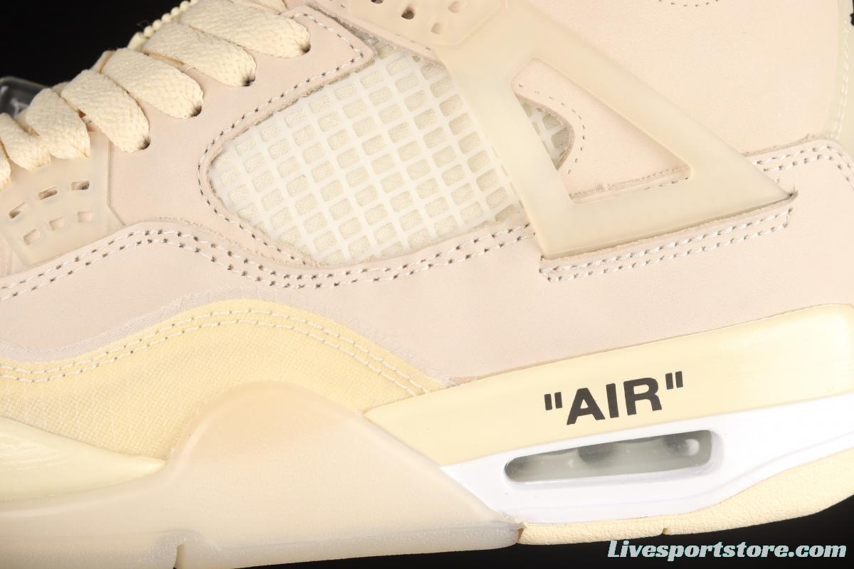 OFF-WHITE x Air Jordan 4 Retro Cream/Sail retro leisure sports culture basketball shoes CV9388-100