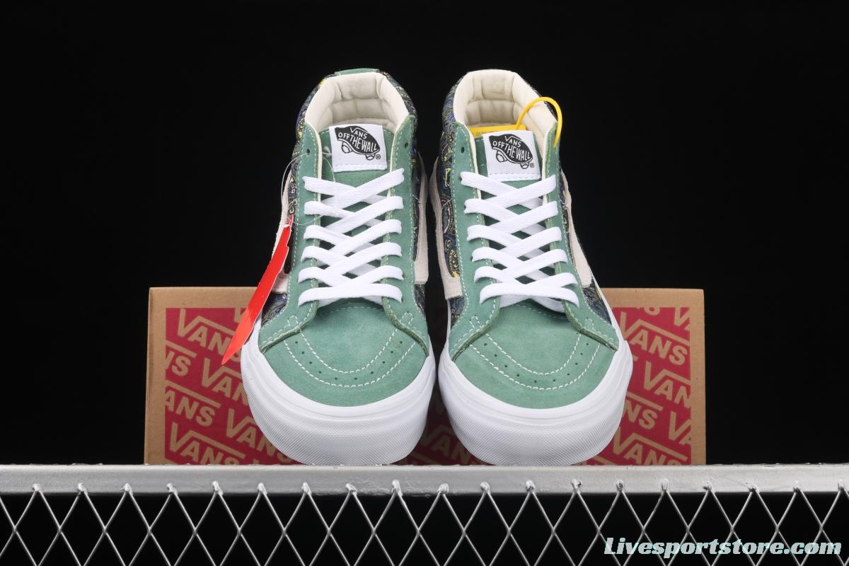 Vans Sk8-Mid Reissue cashew flower avocado green color Zhongbang leisure board shoes VN0A391F6TM