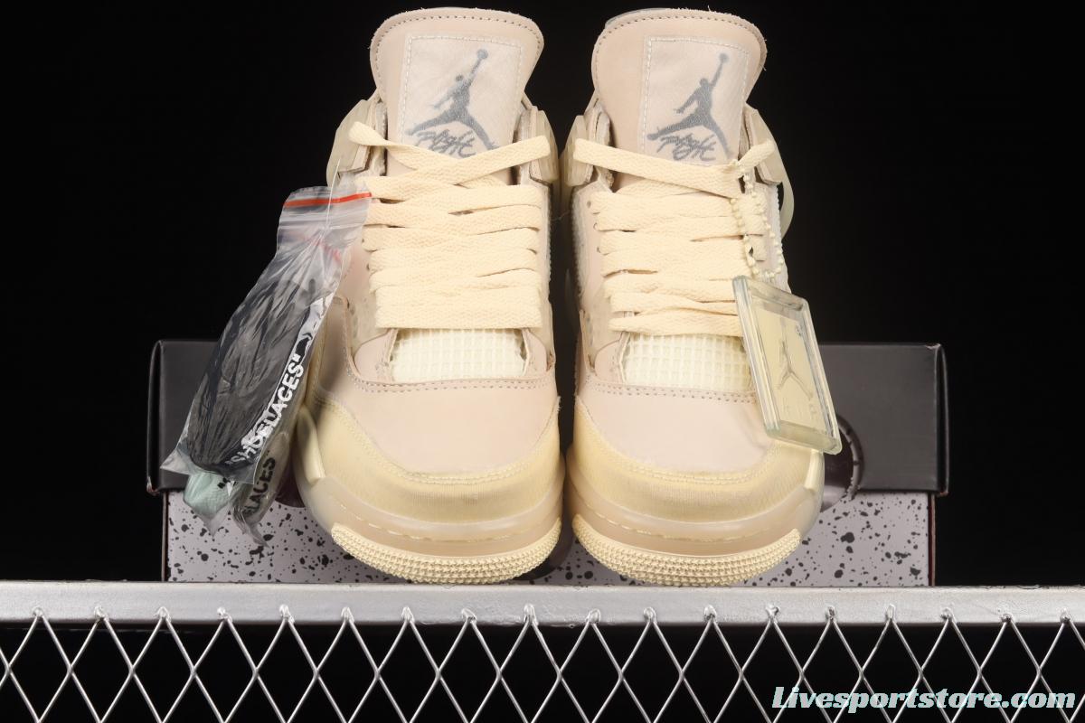 OFF-WHITE x Air Jordan 4 Retro Cream/Sail retro leisure sports culture basketball shoes CV9388-100