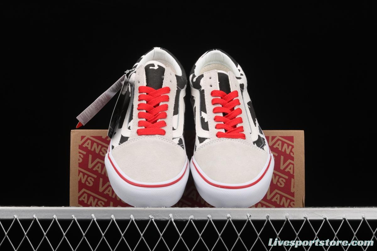 Vans Old Skool customized electric embroidery version of milk white cow low-side vulcanized skateboard shoes