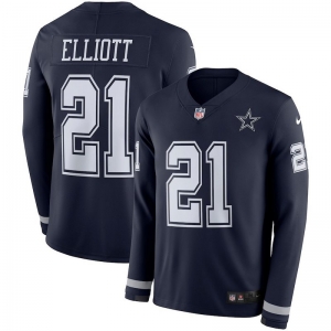 Men's Ezekiel Elliott Black Therma Long Sleeve Player Limited Team Jersey