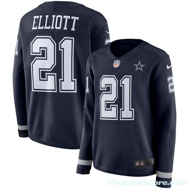 Women's Ezekiel Elliott Black Therma Long Sleeve Player Limited Team Jersey