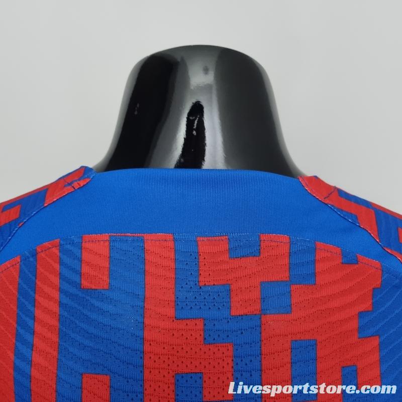 22/23 Barcelona Player Version Pre-match Jersey Red and Blue