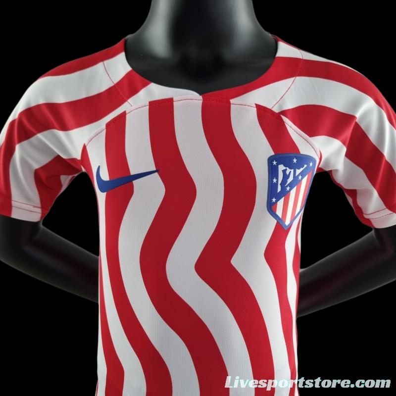 22/23 Kids Atletico Madrid Home 16-28 Soccer Jersey