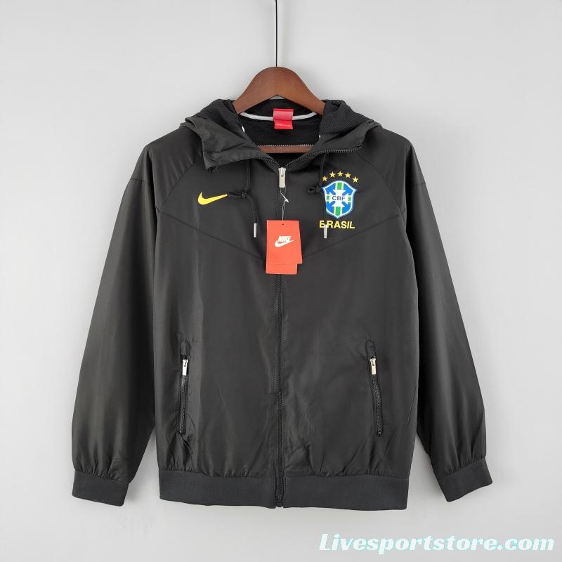 2022 Brazil Black Full Zipper Windbreaker