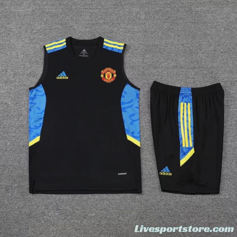 22/23 Manchester United Pre-Training Jersey Black+bule Vest