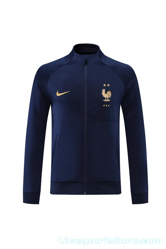 2022 France Navy Full Zipper Jacket+Long Pants