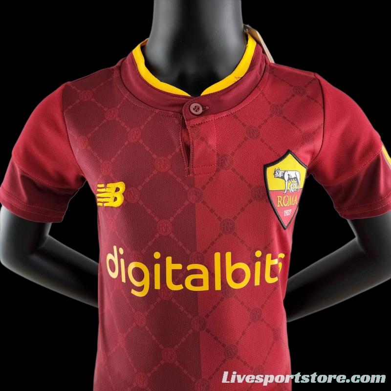 22/23 AS Roma Kids Kit Home Size 16-28 Soccer Jersey