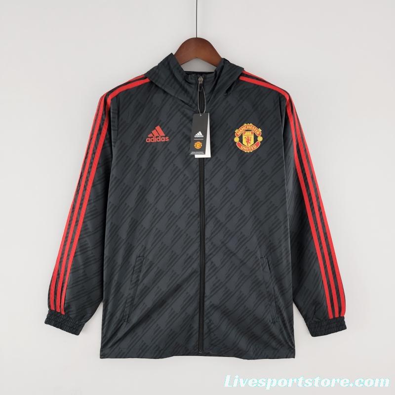 2022 Manchester United Windbreaker Black Red Edge