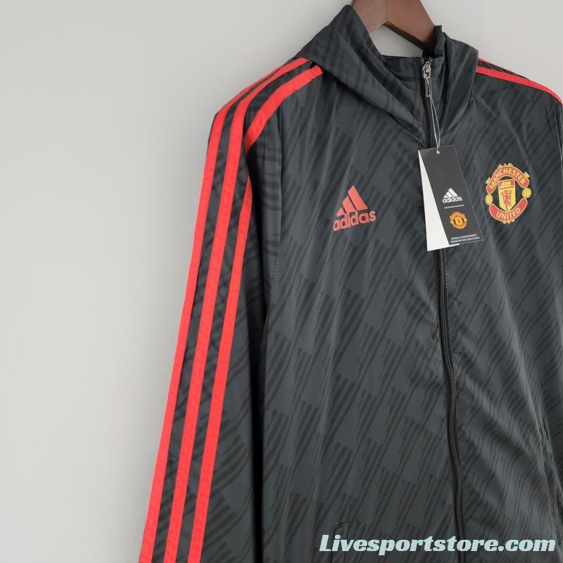 2022 Manchester United Windbreaker Black Red Edge