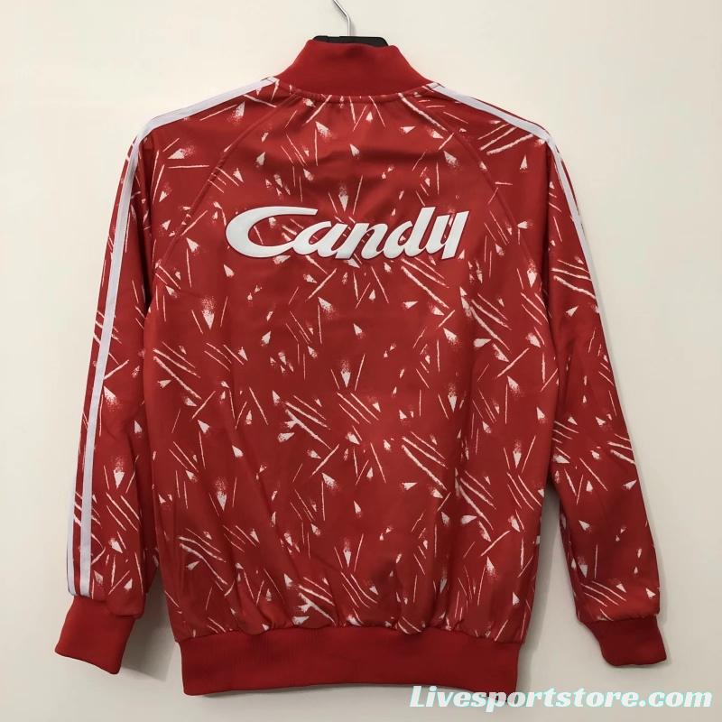 Retro 89/90 Liverpool Home Red  Full Zipper Jacket Soccer Jersey