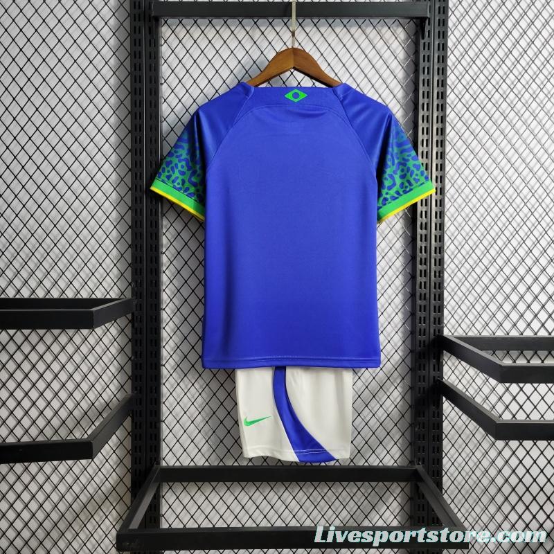 2022 Brazil Away Kids Size 16-28 Soccer Jersey