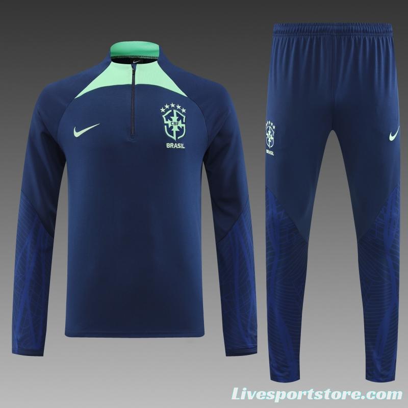 2022 Brazil Navy Half Zipper Tracksuit