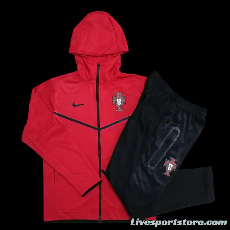 2022 Portugal Red Full Zipper Hoodie Tracksuit