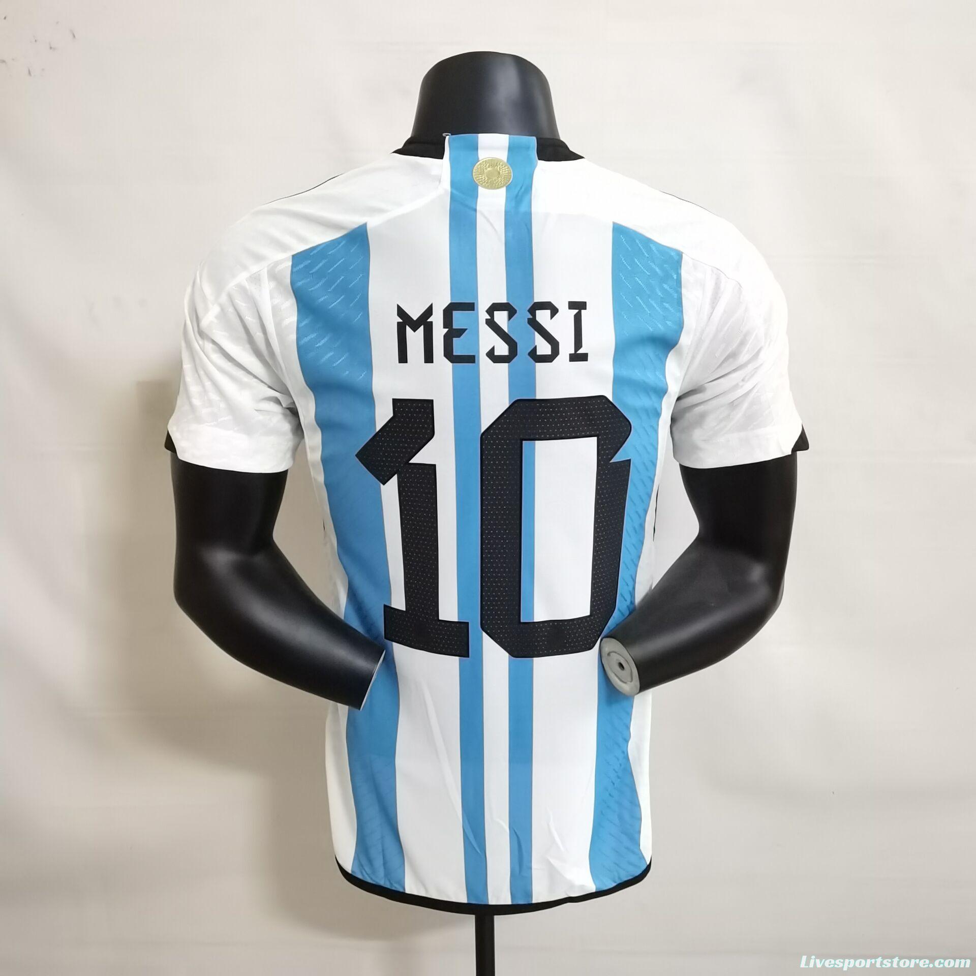 Player Version 3 Stars 2022 Argentina MESSI #10 Home Jersey With World Cup Champion Patches