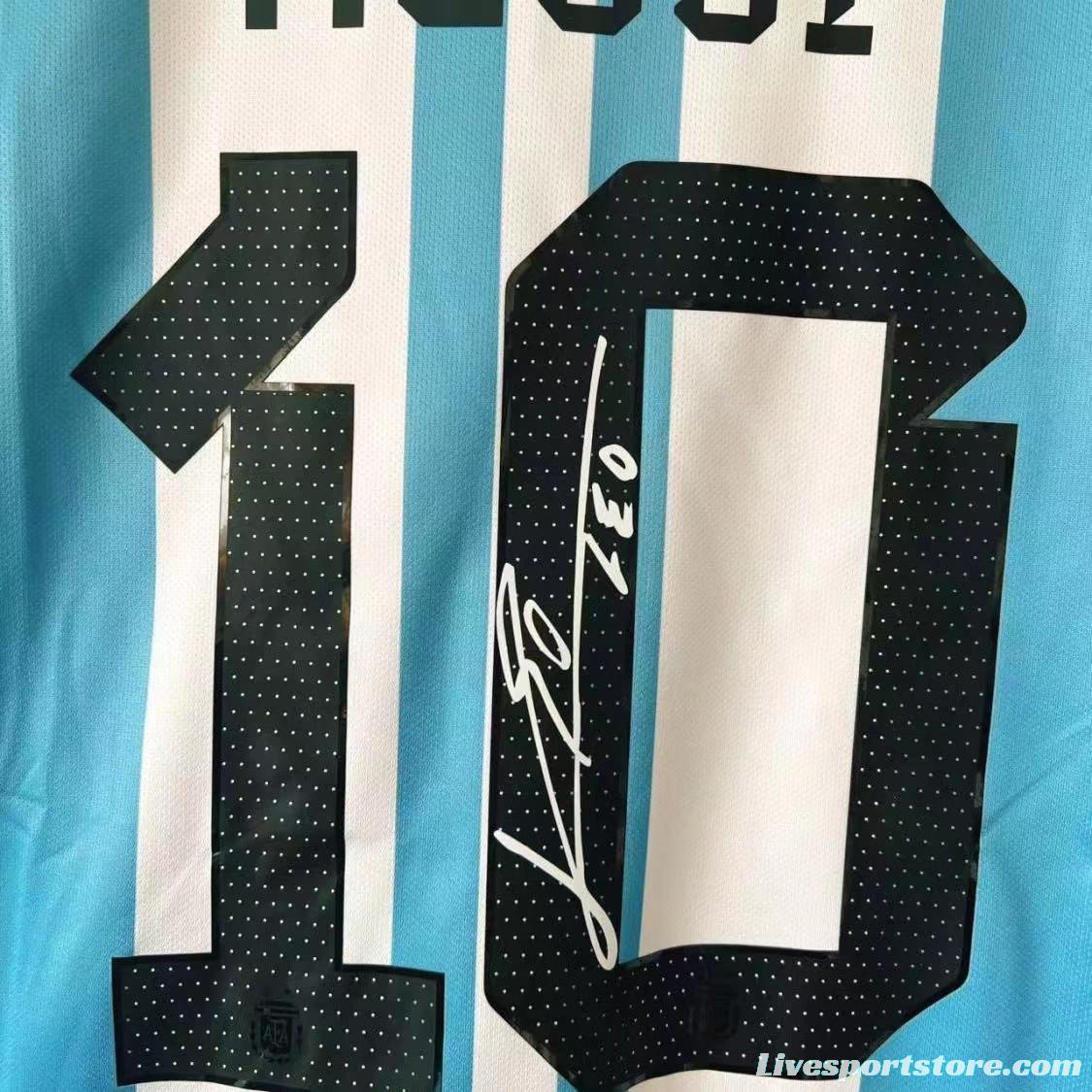 2022 Argentina Home #10 Messi Signed Signature Jersey