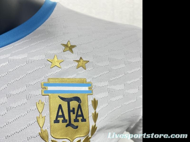 Player Version 3 Stars Argentina White Training Jersey With Number 10 Printing