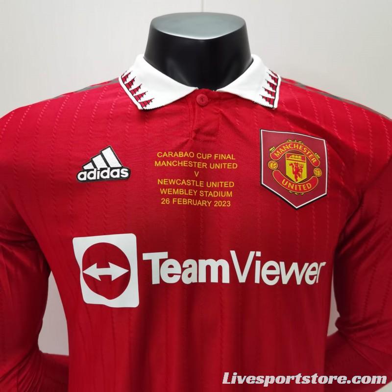 Player Version 22/23 Manchester United Home Long Sleeve Carabao Cup Final Jersey With Full Patch