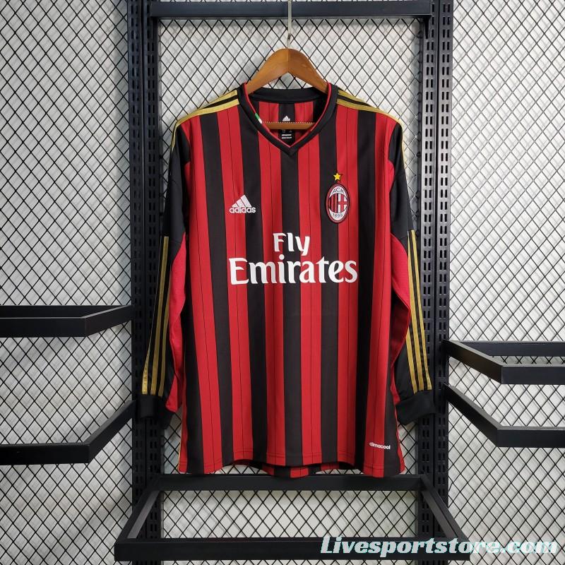 Retro Long Sleeve 2013-14 AC Milan Home Jersey