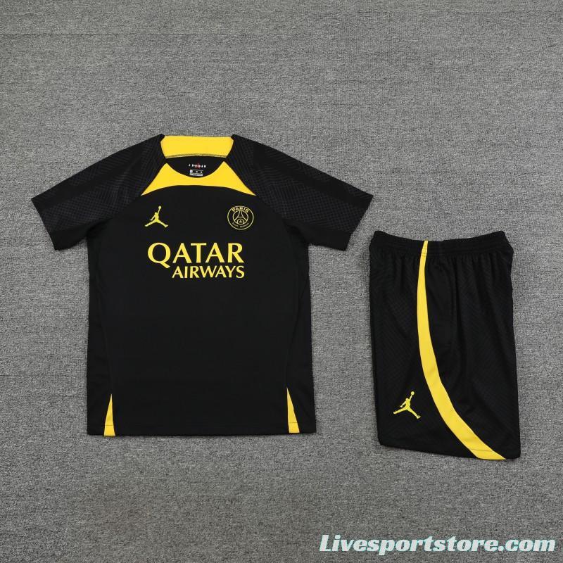 23-24 PSG Black Yellow Short Sleeve+Shorts