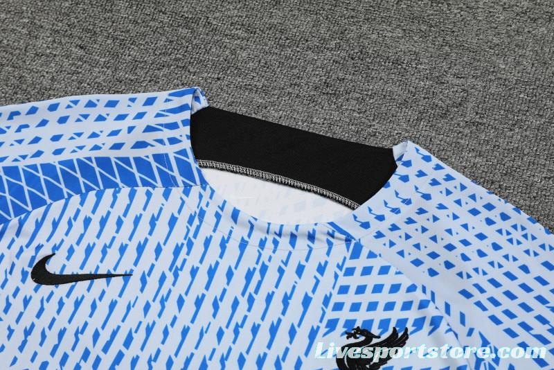 23-24 Liverpool White/Blue Grid Short Sleeve+Shorts