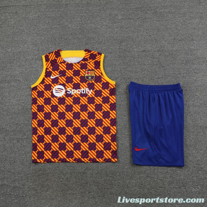 23-24 Barcelona Special Orange Grid Vest Jersey+Shorts