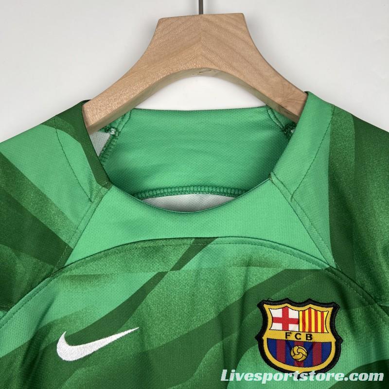 23/24 Kids Barcelona Goalkeeper Green Jersey Size 16-28