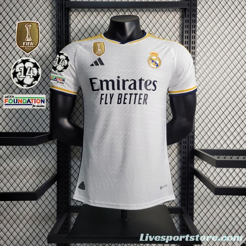 Player Version 23-24 Real Madrid Home Jersey With Full Champion Patches