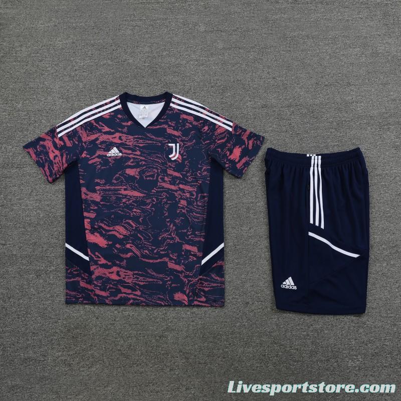 23 24 Juventus Red Navy Stripe Short Sleeve+Shorts