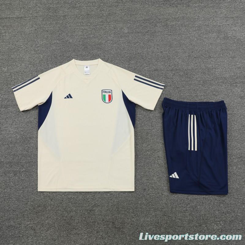 2023 Italy Light Yellow Short Sleeve+Shorts