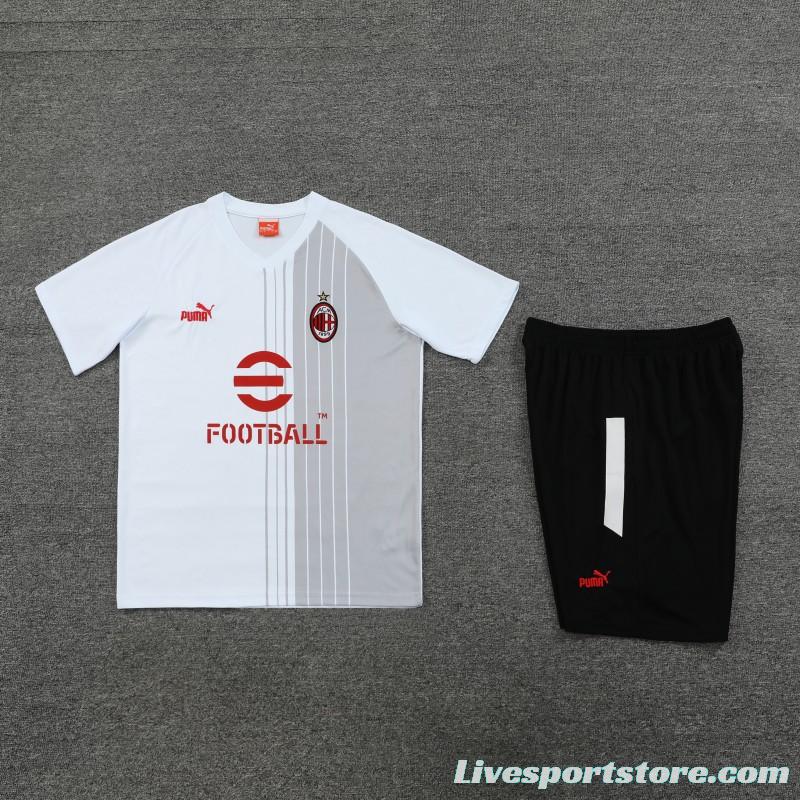 23 24 AC Milan White Grey Short Sleeve+Shorts