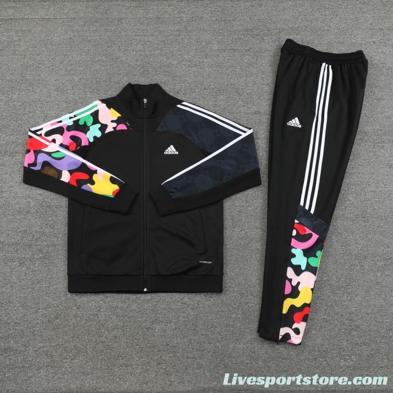 2023 Adidas Black Full Zipper Jacket With Colorful Sleeve+Pants