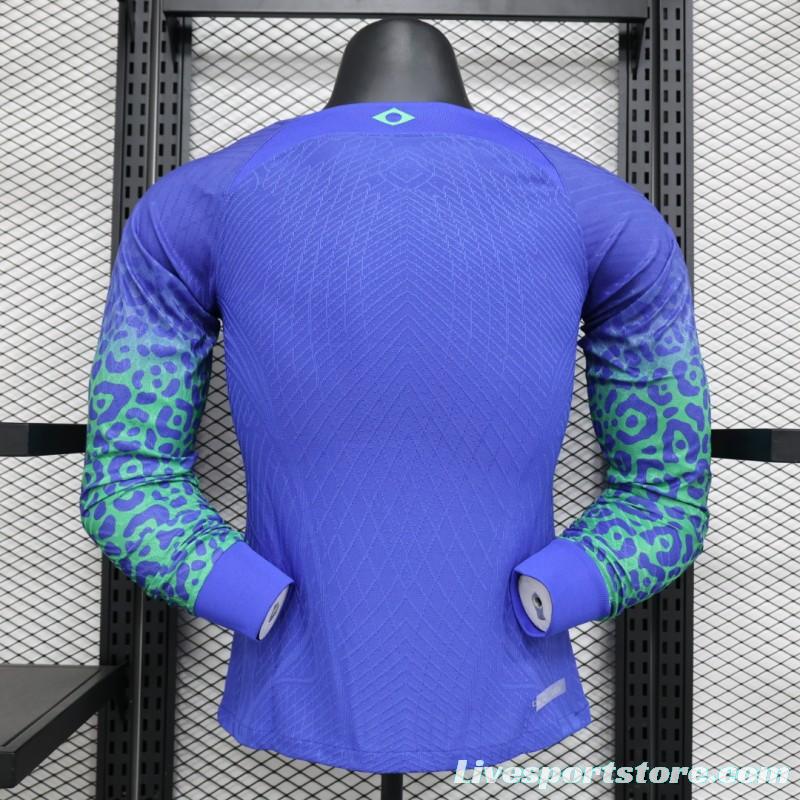 Player Version 2022 Brazil Away Blue Long Sleeve Jersey