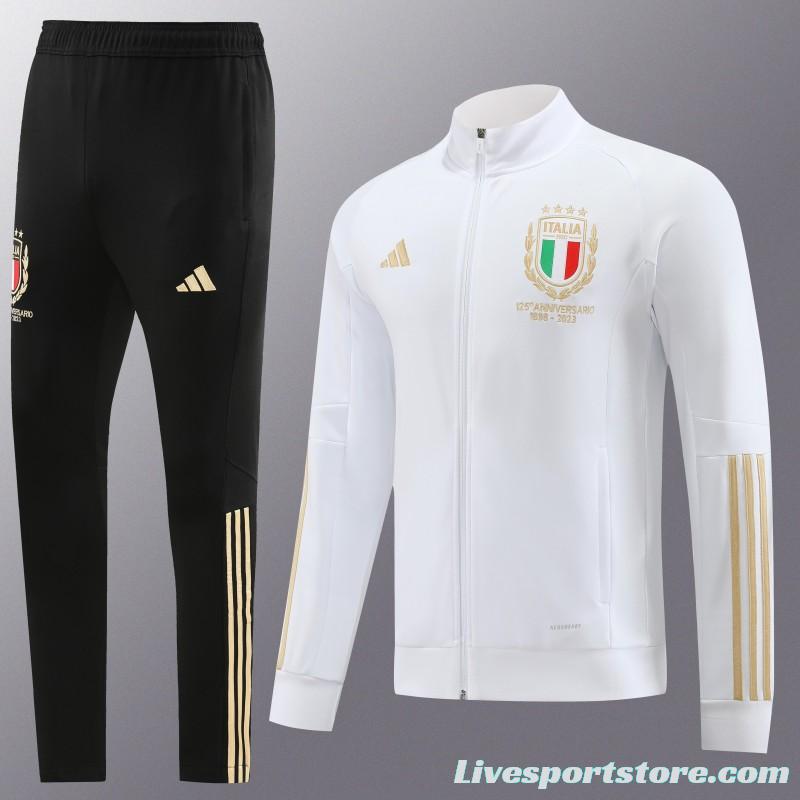 2023 Italy 125th Anniversary White Full Zipper Hooide Jacket+Pants