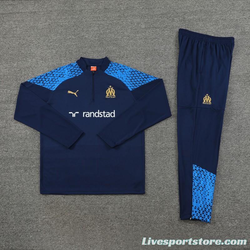 23/24 Olympique Marseille Navy Half Zipper Jacket+ Pants