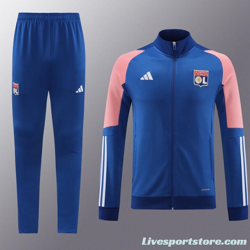 23/24  Olympique Lyonnais Lyon Blue/Pink Full Zipper Jacket+Pants