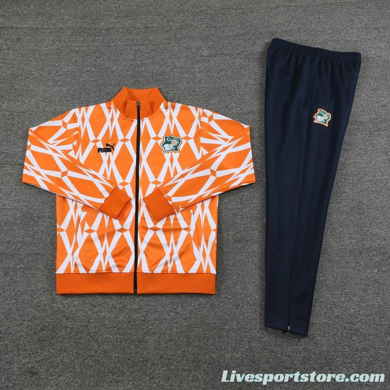 2024 Ivory Coast Orange  Full Zipper Hoodie Jacket+Pants