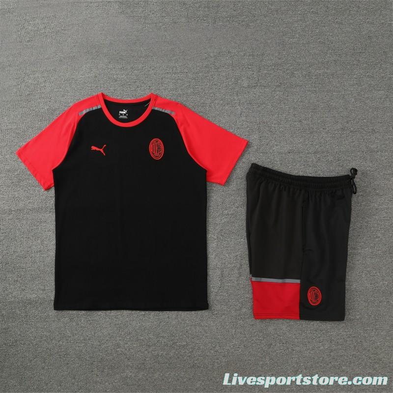 23/24 AC Milan Black/Red Cotton Short Sleeve Jersey+Shorts