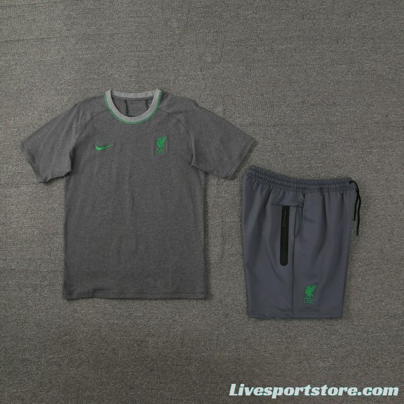 23/24 Liverpool Grey Cotton Short Sleeve Jersey+Shorts