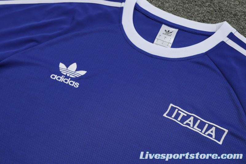 2024 Italy Blue Cotton Short Sleeve Jersey+Shorts