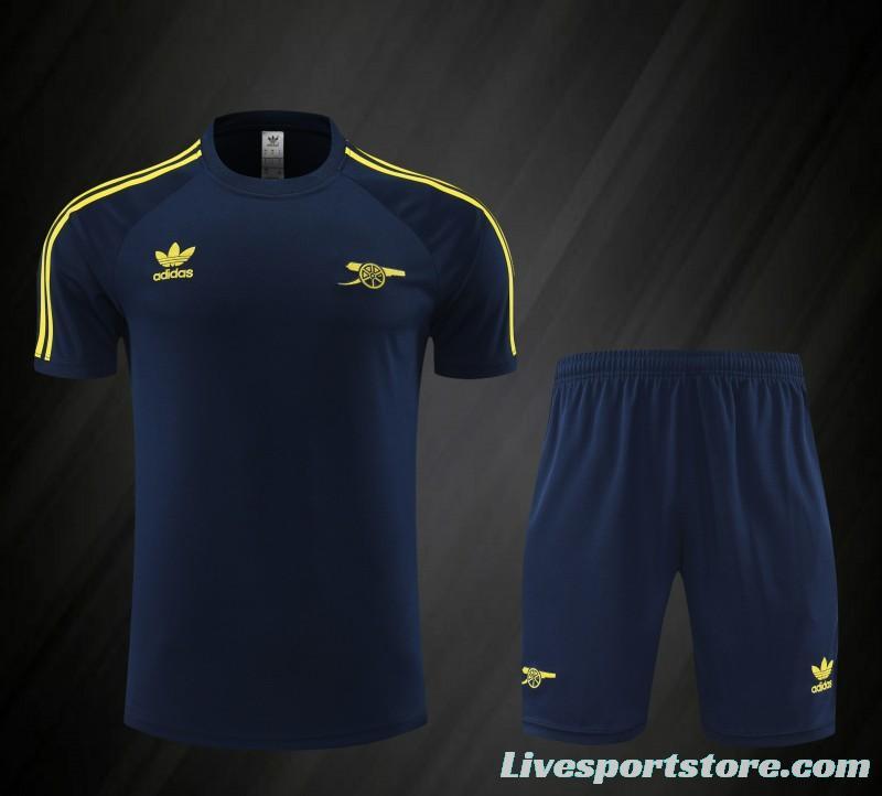 23/24 Arsenal Navy/Yellow Cotton Short Sleeve Jersey+Shorts